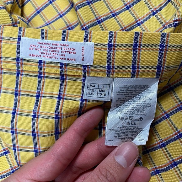Brooks Brothers 1818 Shirt L Mens L/S Oxford Regular Non Iron Yellow Plaid Check - Picture 8 of 8